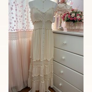 Know One Cares Inset Lace Gauze Maxi Dress In Cream